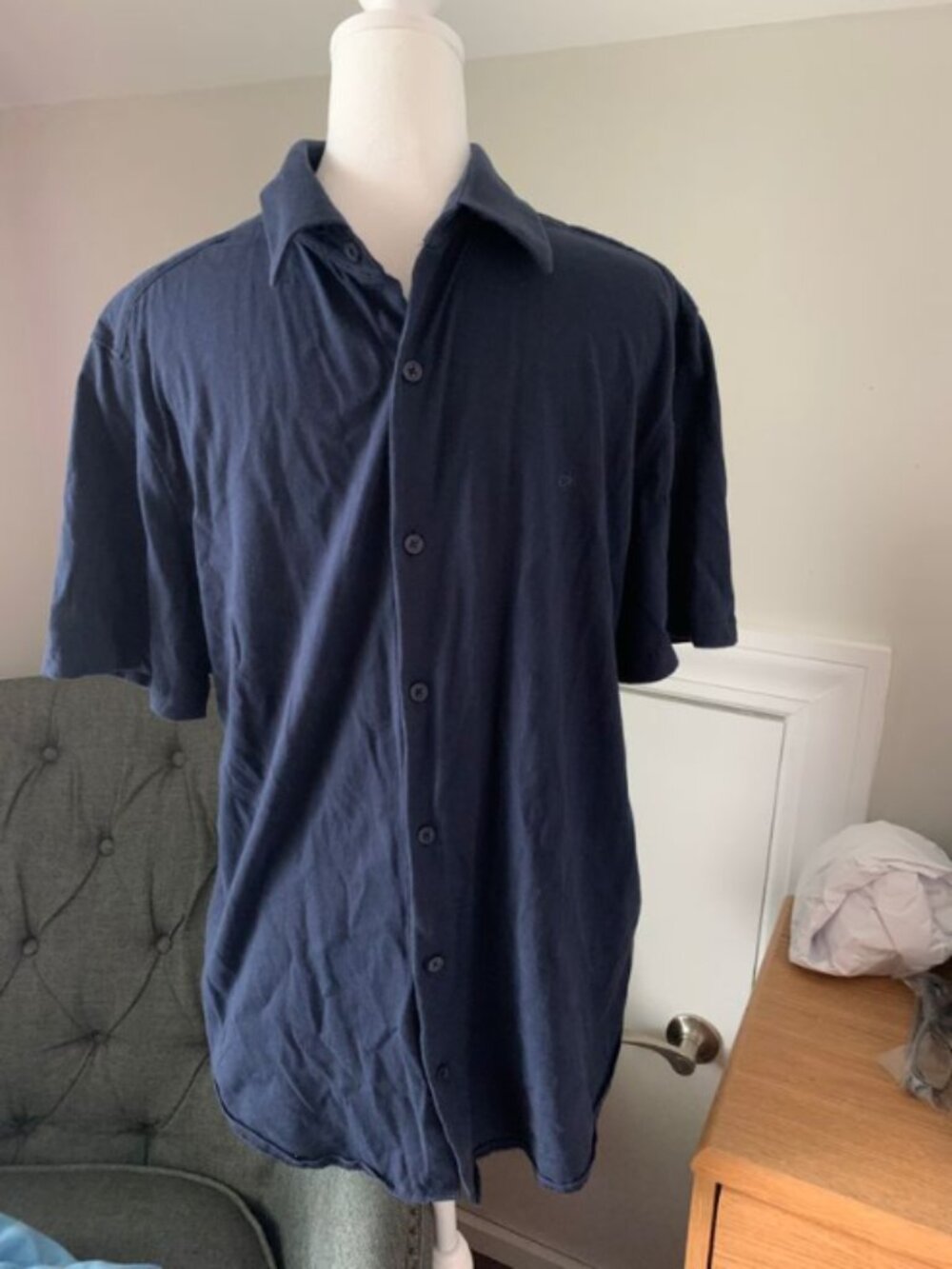 men's Navy Polo Shirt Blue Calvin Klein Short Sleeve 3 button Front Size L